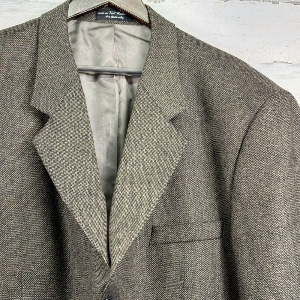 Gianfranco Ruffini Blazer Mens 52R Brown Lambswool Herringbone Tweed Sport Coat